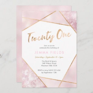 21st Birthday Invitation Geo pink and gold