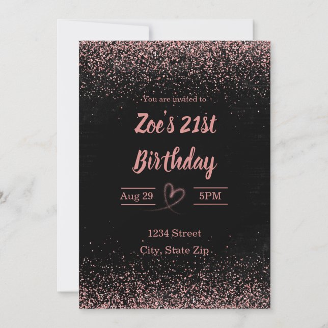 21st Birthday Invitation – Glitter Confetti | Pink (Front)