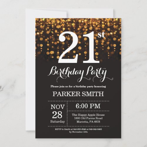 21st Birthday Invitation Gold Glitter