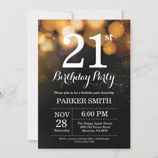 21st Birthday Invitation Gold Glitter (Front)