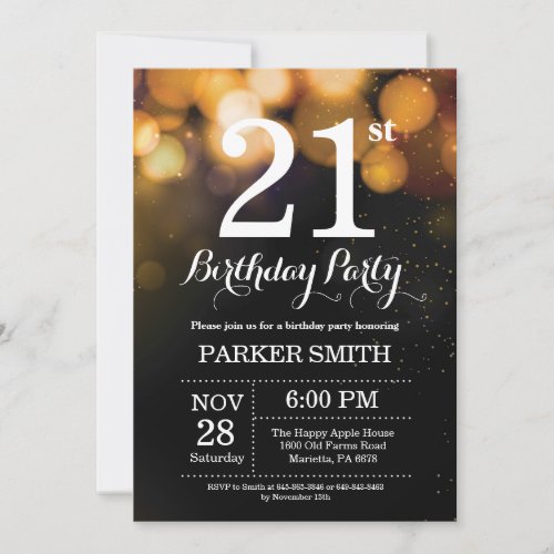 21st Birthday Invitation Gold Glitter