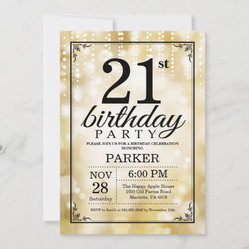 21st Birthday Invitation Gold Glitter