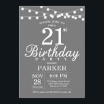 21st Birthday Invitation Gray and White<br><div class="desc">21st Birthday Invitation with String Lights. Gray Background. Men or Female Lady Elegant bday Invite. 13th 15th 16th 18th 20th 21st 30th 40th 50th 60th 70th 80th 90th 100th,  Any age. For further customization,  please click the "Customize it" button and use our design tool to modify this template.</div>