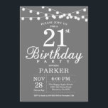 21st Birthday Invitation Gray and White<br><div class="desc">21st Birthday Invitation with String Lights. Gray Background. Men or Female Lady Elegant bday Invite. 13th 15th 16th 18th 20th 21st 30th 40th 50th 60th 70th 80th 90th 100th,  Any age. For further customization,  please click the "Customize it" button and use our design tool to modify this template.</div>