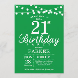 21st Birthday Invitation Green