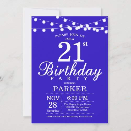 21st Birthday Invitation Navy Blue