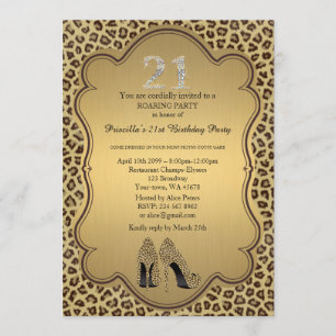 21st Birthday invitation, numbers diamonds,Cheetah Invitation