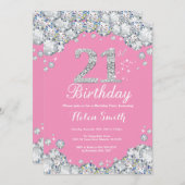 21st Birthday Invitation Pink and Silver Diamond (Front/Back)