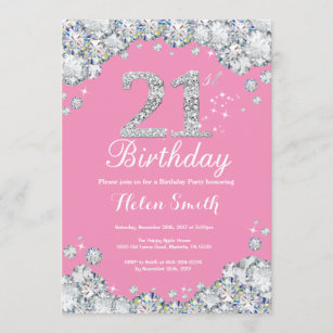 21st Birthday Invitation Pink and Silver Diamond