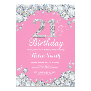 pink silver jewel 21st birthday invitations zazzle