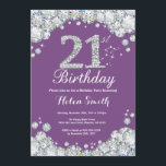 21st Birthday Invitation Purple and Silver Diamond<br><div class="desc">21st Birthday Invitation. Purple and Silver Rhinestone Diamond. Elegant Birthday Bash invite. Adult Birthday. Women Birthday. Men Birthday. For further customization,  please click the "Customize it" button and use our design tool to modify this template.</div>