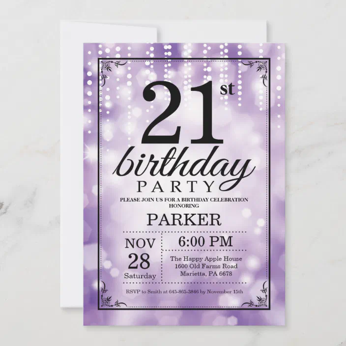 Purple Lilac Lights 40th Personalised Birthday Party Invitations