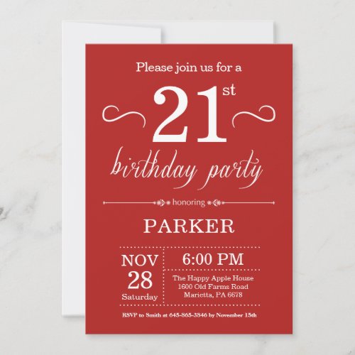 21st Birthday Invitation Red