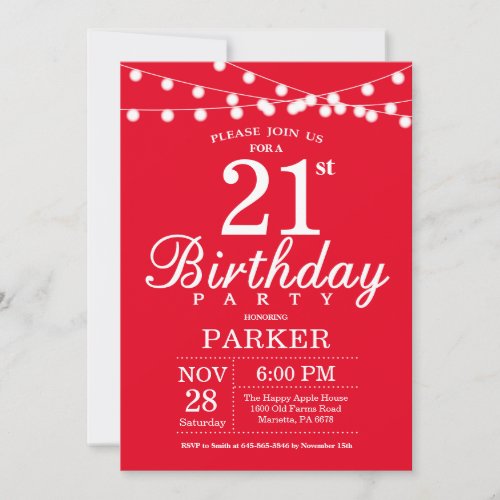 21st Birthday Invitation Red