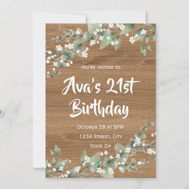 21st Birthday Invitation – Rustic Greenery (Front)