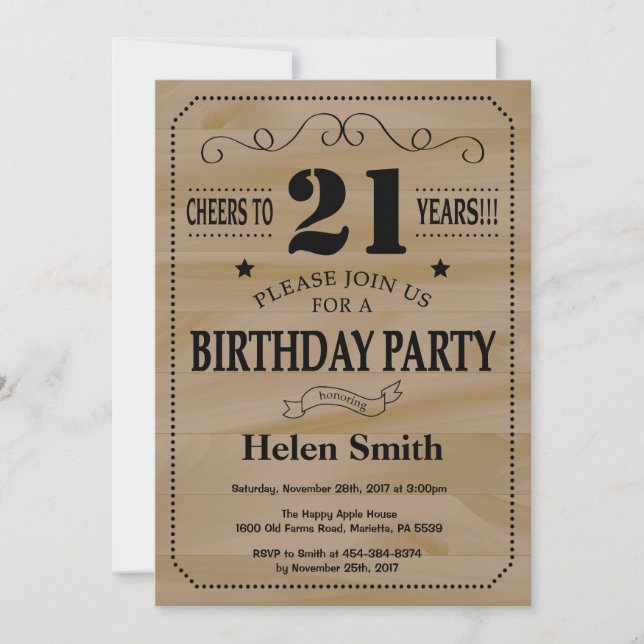 21st Birthday Invitation Rustic Wood (Front)
