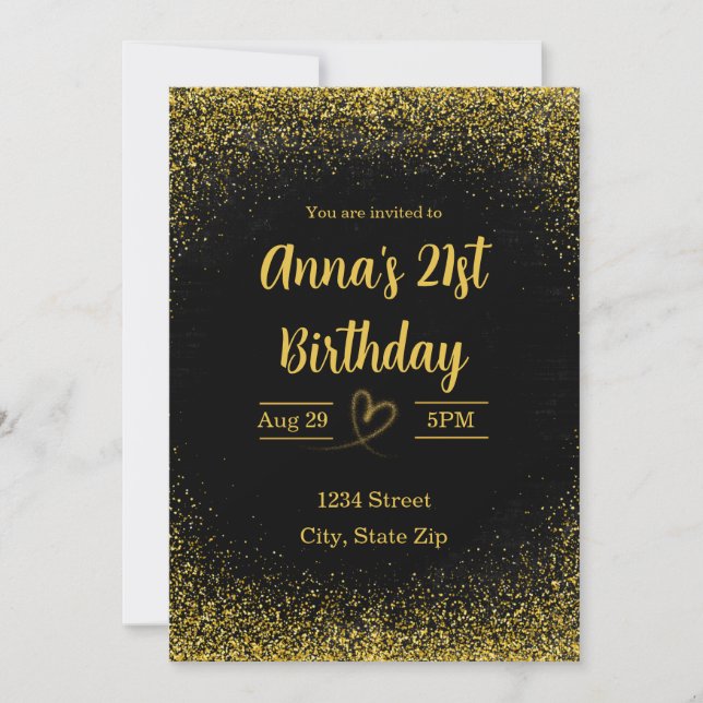 21st Birthday Invitation – Twenty One in Gold (Front)