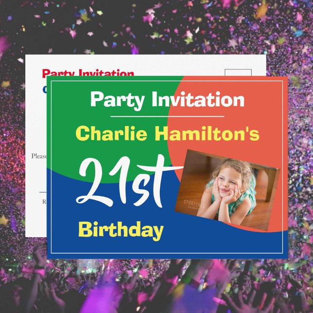 21st Birthday Invitation with Photo Postcard (Creator Uploaded)