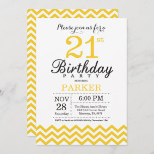 21st Birthday Invitation Yellow Chevron