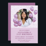 21st birthday invitations Balloons Photo Purple<br><div class="desc">21st birthday invitations Balloons Photo Purple</div>