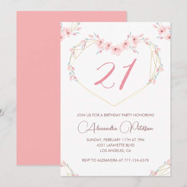 21st birthday invitations Boho Floral Elegant  (Front/Back)