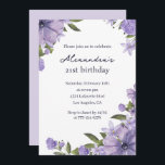 21st birthday invitations Boho Floral Purple<br><div class="desc">21st birthday invitations Boho Floral Purple</div>