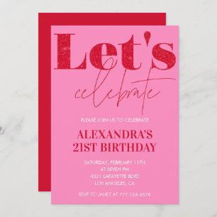 21st birthday invitations Bold Typography Pink Red