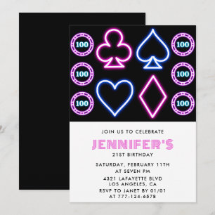 21st birthday invitations Casino theme Poker Girl