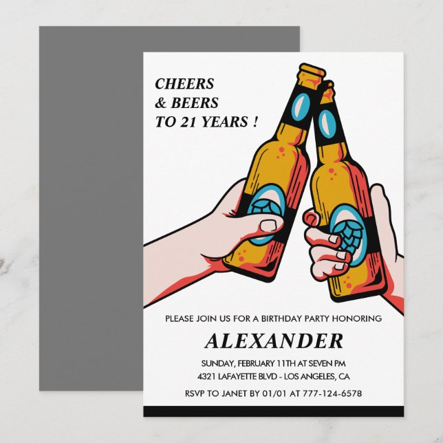 21st birthday invitations Cheers and Beers Men (Front/Back)