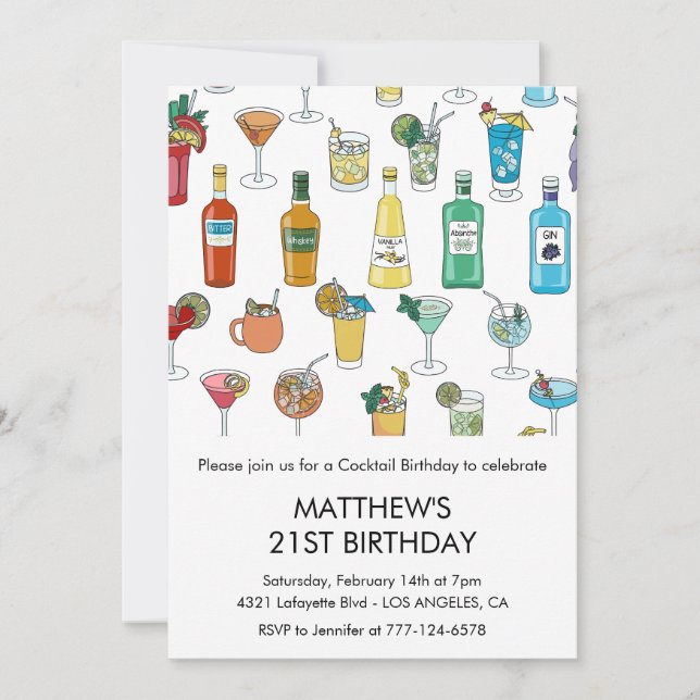 21st birthday invitations Cocktail Contemporary (Front)