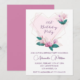 21st birthday invitations Elegant Boho pink