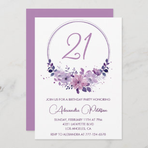 21st birthday invitations Elegant Boho purple