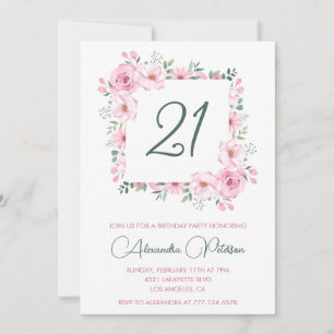 21st birthday invitations Floral Elegant Pink