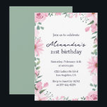 21st birthday invitations Floral Frame Pink Green<br><div class="desc">21st birthday invitations Floral Frame Pink Green</div>