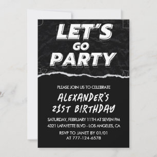 21st birthday invitations Men Black White