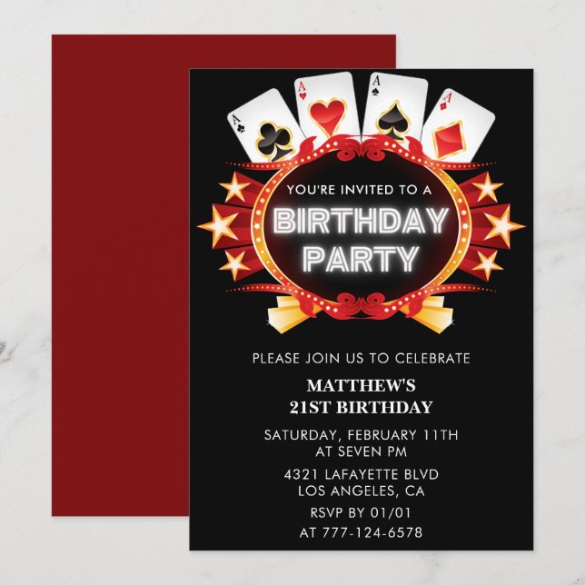 21st birthday invitations Men Casino Poker (Front/Back)