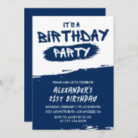 21st birthday invitations Men Graffiti Navy Blue
