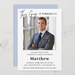 21st birthday invitations Men Photo Elegant