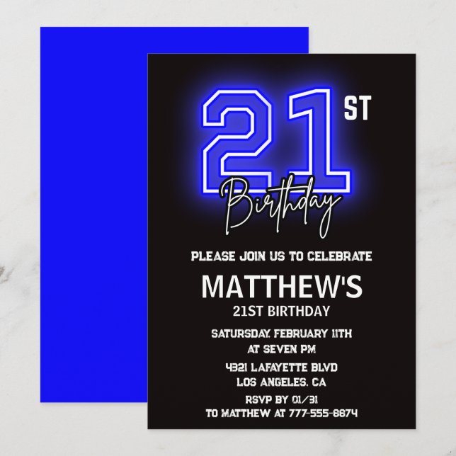 21st birthday invitations Men Sport Neon (Front/Back)
