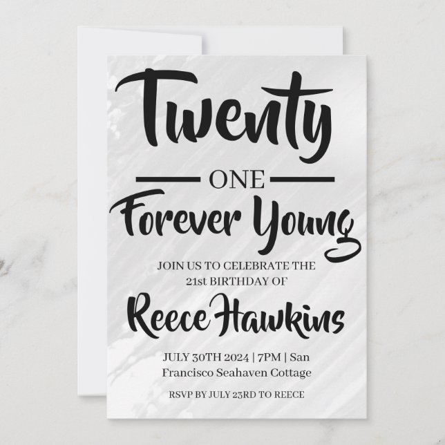 21st birthday invitations modern black and white (Front)