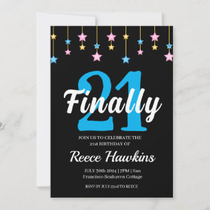 21st birthday invitations modern black and white