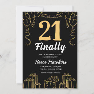 21st birthday invitations modern black and white
