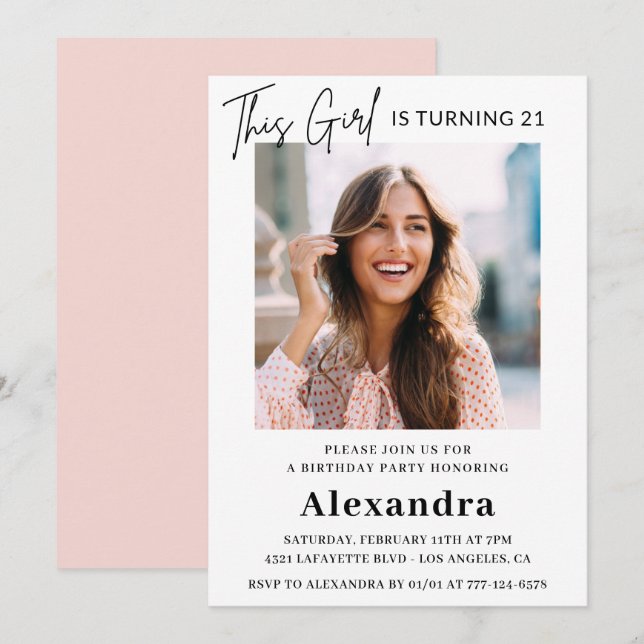 21st birthday invitations Photo Elegant Woman (Front/Back)