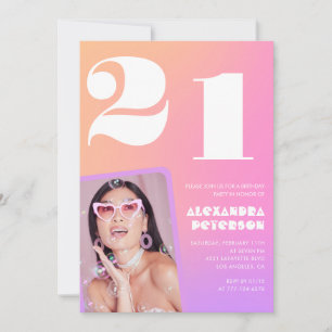 21st birthday invitations Retro Pink Photo