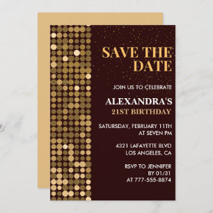 21st birthday invitations Save the date Gold