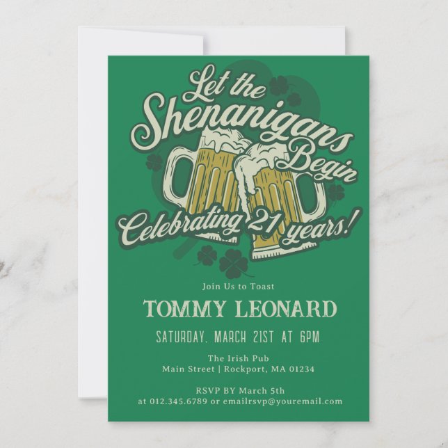 21st Birthday Irish St.Patrick's Day Beer Invitation (Front)