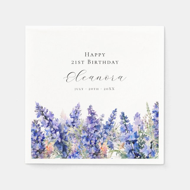 21st Birthday July Birth Flower Larkspur Custom Napkins (Front)