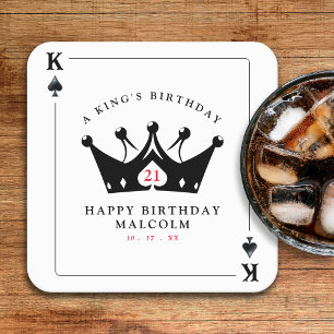 21st Birthday King of Spades Casino Poker Card Square Paper Coaster