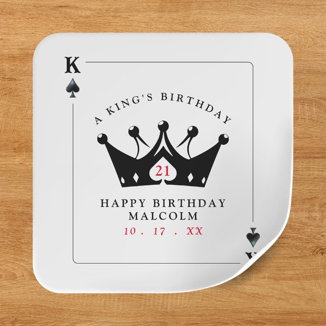 21st Birthday King of Spades Casino Poker Card Square Sticker (21st Birthday King of Spades Casino Poker Card Square Sticker
)