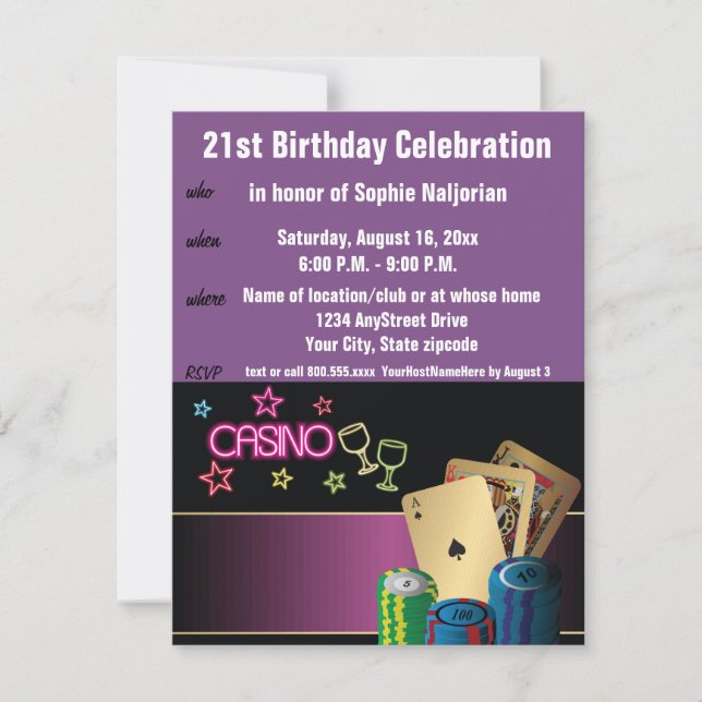 21st Birthday Las Vegas or Casino Invitation (Front)